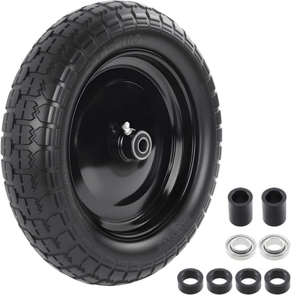 HQPASFY 14.5" Flat Free Tire 4.80/4.00-8 Wheelbarrow Tire and Wheel, 3" Centered Hub, 5/8" & 3/4" Bearings Replacement for Wheelbarrows, Garden Carts, Dump Carts, Lawn Equipment