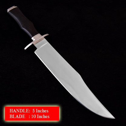 Survival Hunting Knife with Sheath, Handmade 15-inch Full Tang D2 Fixed Blade Tactical Bowie Knife for Camping, Outdoor, Bushcraft, Father's Day Gifts with Solid Engineered Wood Handle (Black)