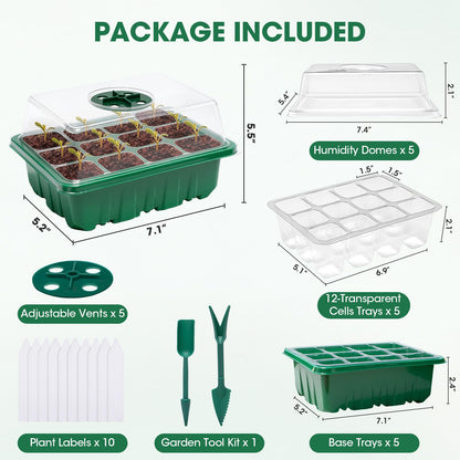 PlantaPulse 5 Packs Seed Starter Tray with Humidity Dome, Seed Starter Kit with Transparent Drain