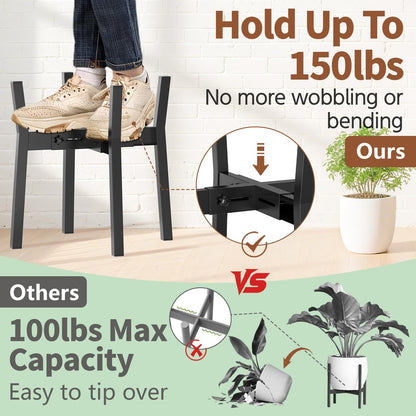LASZOLA Black Adjustable Plant Stand for Single Large Outdoor Indoor Planters, Heavy Duty Metal Floor Fern Holder Fits 8 to 12 Inch Pots, Elevated Big Flower Stool for Patio – Pot Not Included, 1 Pack