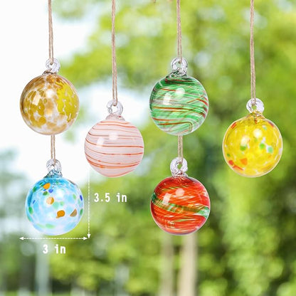 VCUTEKA Hanging Garden Gazing Ball, Hand-Blown Glass Witch Ball for Outdoor Garden Décor, 6pcs 3" Colorful Swirl