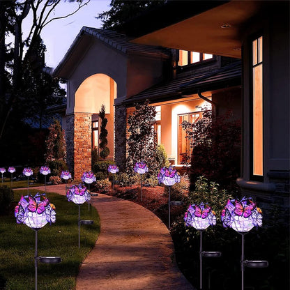 Outdoor Solar Lights 2 Pack, Solar Garden Lights with 18 Butterflies Decoration Outdoor Lamps, Waterproof Butterfly Flower Lights for Patio Yard Lawn Garden Decor, Gifts for Mom Women