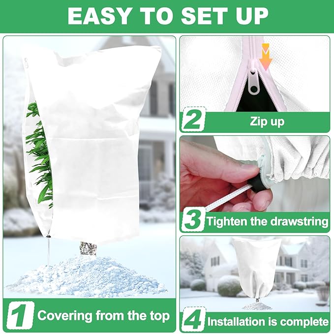 Winter Plant Covers Freeze Protection, 74.8"X 90.5" Fig Tree Covers for Winter Cold Weather Frost Cloths for Outdoor Plants Fruit Tree with Zipper Drawstring, Shrubs Trees Jacket Covers