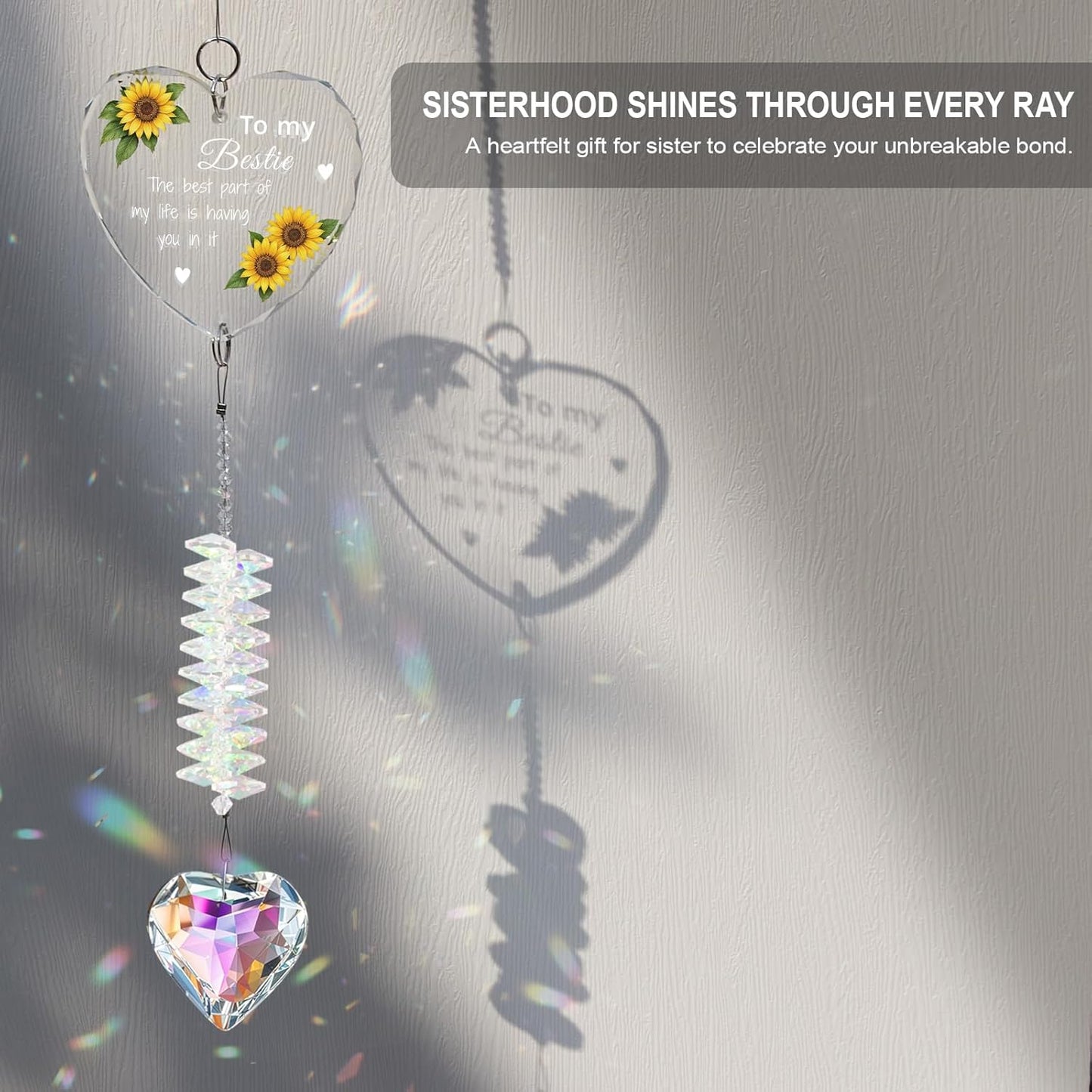 Bestie Gifts,Crystal Suncatcher Gifts for Bestie Birthday,Sisters Gifts from Sister, Best Friend Woman Window Hangings Home Decoration