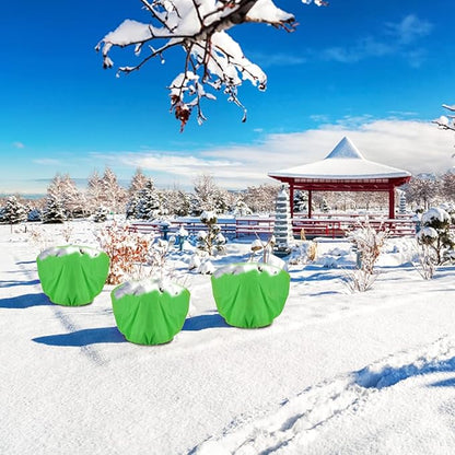 ANPHSIN 3 Pcs Plant Covers Freeze Protection - 19.6in x 39.3in Winter Shrub Plant Protection Bags, Frost Blankets Cloths with Drawstring for Outdoor Garden Rose Bush Plants, Green