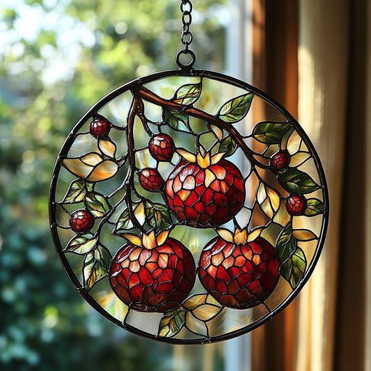 Cottage Pomegranate Acrylic Suncatcher Stained Glass Effect Window Car Hanging Christmas Ornament