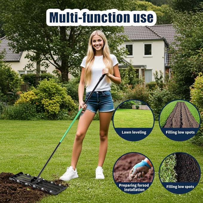 Three Oranges Lawn Leveling Rakes (30x10 inch), ,Spiral Patented Design, with a 72" Handle Rake, Suitable for Backyards, Gardens, Golf Courses, Farms, Pastures