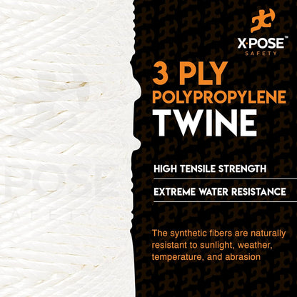 Polypropylene Tying Twine - 3 Ply White Plastic Poly String 2800' Roll - Soft On Hands - Heavy Duty Outdoor & Indoor Tie Line - Baling, Shipping & Bundling Twine, Packaging Rope 4 Pack