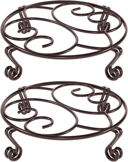Yimobra 2 Pack Plant Stand for Flower Pot Heavy Duty Potted Holder Indoor Outdoor Metal Rustproof Iron Garden Container Round Supports Rack for Planter Bronze, Brown,10.2 Inches