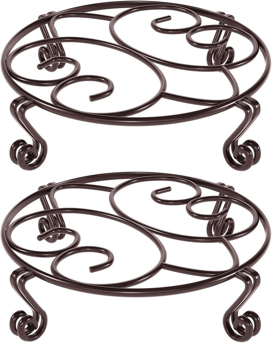 Yimobra 2 Pack Plant Stand for Flower Pot Heavy Duty Potted Holder Indoor Outdoor Metal Rustproof Iron Garden Container Round Supports Rack for Planter Bronze, Brown, 9.4 Inches