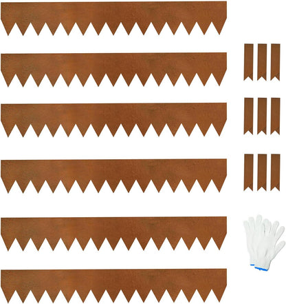 Weathering Steel Edging 6 Pack, 40" L x 6" H Depth Corten Steel Landscape Edging Kit Rust Patina Finish, 20ft Total Metal Edging for Landscaping, Metal Garden Border & Lawn Edging