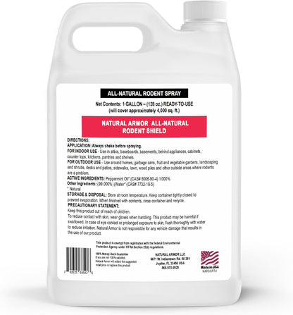 Natural Armor Peppermint Repellent for Mice/Mouse, Rats & Rodents. Natural Spray for Indoor & Outdoor Use Rodent Shield - 128 Fl Oz Gallon Refill