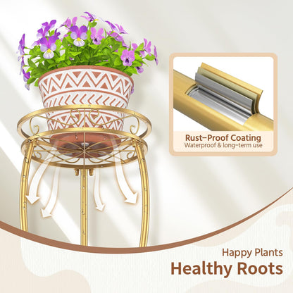 LASZOLA Gold 3 Tier Tall Plant Stand for Indoor Outdoor, Large Multiple Level Flower Planter Holder Organizer Rack for Patio Office Bathroom Corner Floor, Sturdy Heavy Duty Metal, Vertical Display