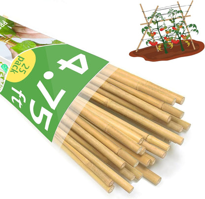 Bamboo Garden Stakes 57 Inch 25pcs, 1/2" Dia Plant Stakes 5ft Approx for Indoor Outdoor Plants, Support Tomato, Cucumber, Beans and More Climbing Plants