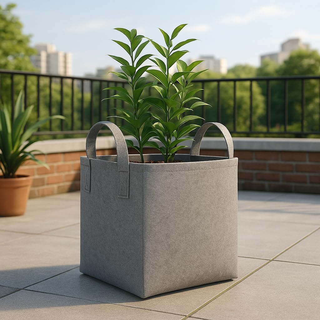 Square Geo Fabric Grow Bag 400 GSM Durable Breathable UV Resistant Reusable Plant Container for Herbs, Vegetables Flowers Space Saving Gardening Pack of 2 (Green, 15 inch) (Light Grey)