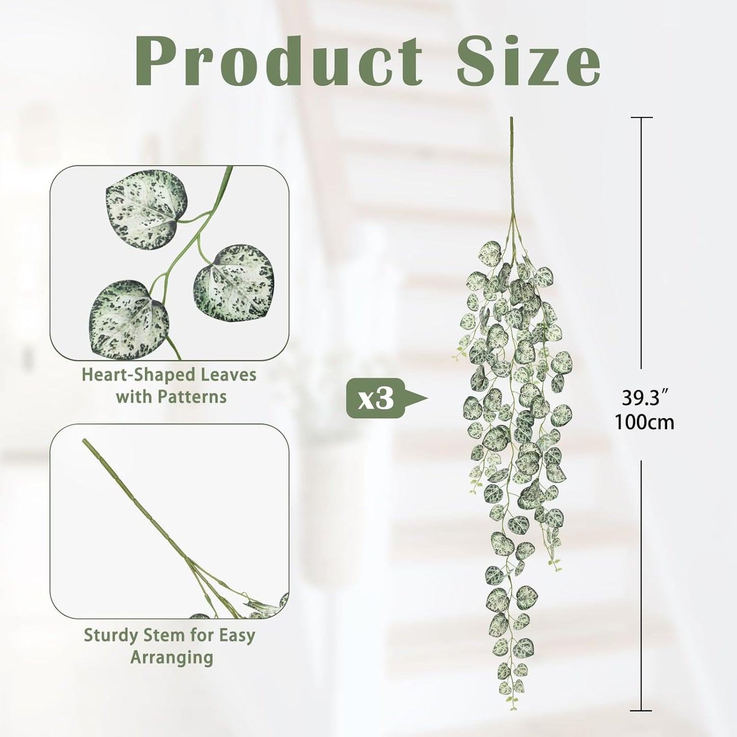 Briful 3 Pack Fake Hanging Plant 39.3" Faux Hanging String of Hearts Plant Faux Trailing Vine with Heart-Shaped Leaves Lush Cascading Artificial Greenery for Home Wall Indoor Outdoor Porch Decor