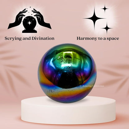 Amazing Gemstone Titanium Aura Rose Quartz Crystal Ball - 1 Inches Crystal Sphere Meditation Balls for Witchcraft and Decorative Balls - Crystals and Healing Stones Beginners Gift (Pack of 1)