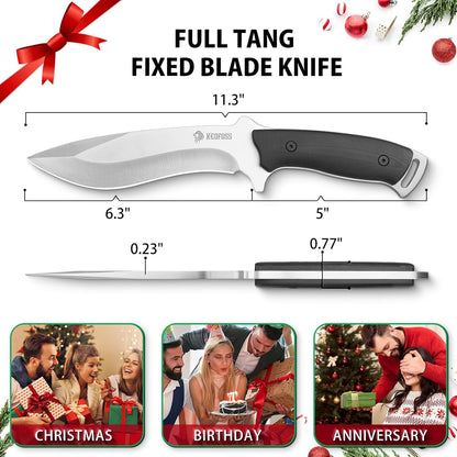 NedFoss Kukri Knife, Full Tang Hunting Knife with Sheath, 6" AUS-8 Steel Fixed Blade, 0.23" Thickness, G10 Handle, Heavy Duty Survival Knife Camping Gifts for Men Women