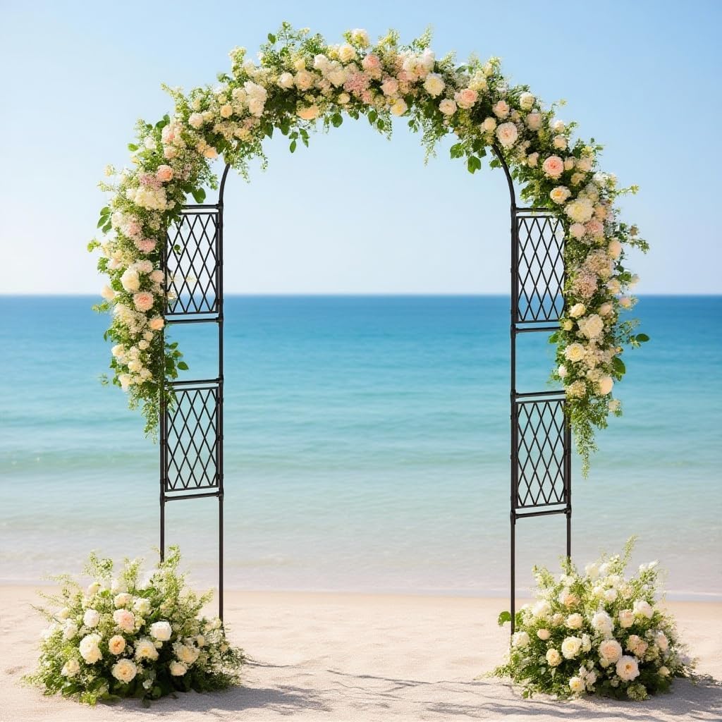 Metal Garden Arbor, 86.6" x 47" Arch Trellis for Climbing Plants, Weather-Resistant Decorative Wedding Archway, Sturdy Iron Frame, Outdoor Black Garden Arch for Patio, Lawn, Pathway, Event Party Back