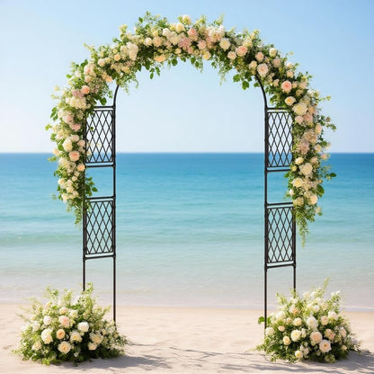 Metal Garden Arbor, 86.6" x 47" Arch Trellis for Climbing Plants, Weather-Resistant Decorative Wedding Archway, Sturdy Iron Frame, Outdoor Black Garden Arch for Patio, Lawn, Pathway, Event Party Back