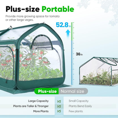 Quictent Premium Greenhouse with Screen Window, Portable Fast-up Plant Greenhouses for Outdoors with Heavy Duty Pop-up Fiberglass Frame Durable Waterproof Cover, 98.4x49.2x52.8 Inch, Green