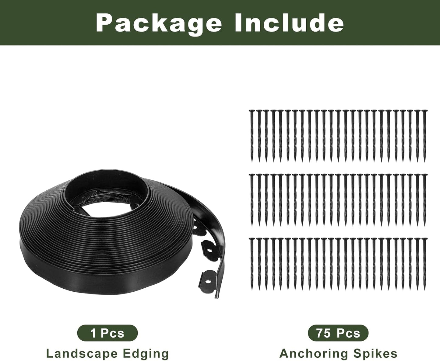 uxcell Landscape Edging, 1Pcs 80FT x 2" - No Dig Garden Edging Kit with 75 Stakes, Landscape Edging Border for Garden Lawn Flower Bed Yard Grass (Black)