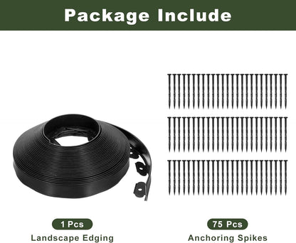 uxcell Landscape Edging, 1Pcs 80FT x 2" - No Dig Garden Edging Kit with 75 Stakes, Landscape Edging Border for Garden Lawn Flower Bed Yard Grass (Black)