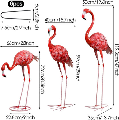 XONOR Metal Flamingo Garden Statues Large Red Flamingo Yard Art Outdoor Sculptures for Home Patio Lawn Backyard Décor, Set of 3