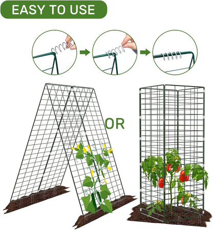 AGTEK 34" x 48" Foldable Cucumber Trellis with Garden Stakes and Zip Ties Plant Support A Frame Metal Trellis for Climbing Plants, Cucumber, Vegetable, Flowers