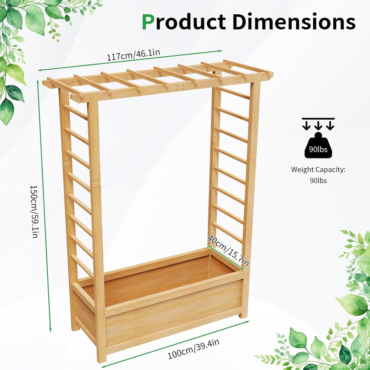SUNYRISY Raised Garden Bed with Trellis, Wooden Vertical Planter Box with Trellis Outdoor for Climbing Plant Vine Flowers Vegetables, Planter Raised Bed with Hanging Roof and Drainage Holes