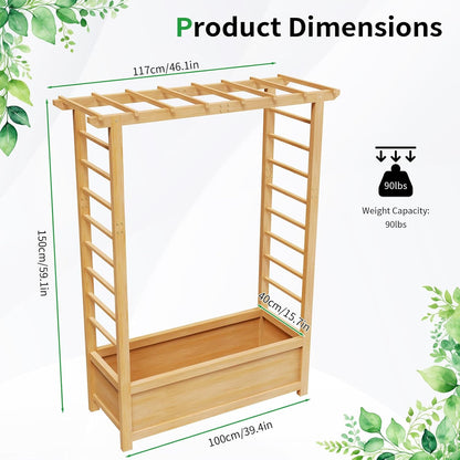 SUNYRISY Raised Garden Bed with Trellis, Wooden Vertical Planter Box with Trellis Outdoor for Climbing Plant Vine Flowers Vegetables, Planter Raised Bed with Hanging Roof and Drainage Holes