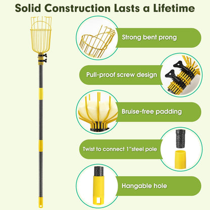 INFLATION Fruit Picker Tool,Apple Picker Pole with Basket,8 FT Adjustable Fruit Picker Pole with Basket Telescoping,Sturdy Basket with Foam Pad for Picking Avocado Acorn Lemon Pear Mango……