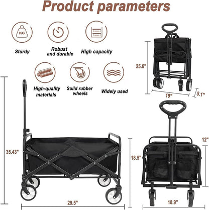 Beach Cart Large Capacity, Heavy Duty Folding Wagon Portable, Collapsible Wagon for Sports, Shopping, Camping Collapsible Foldable cart(220 LBS Capacity)