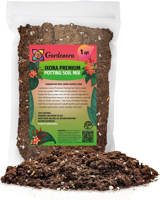 Gardenera Premium Ixora Plant Potting Mix - Crafted for Vibrant Growth and Profusion of Blossoms - 1 Quart