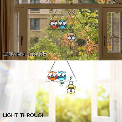 Stained Glass Multicolor Owl Suncatcher Panel - Vibrant Rainbow Maker - Window Hanging Art for Garden & Indoor Decor Hummingbird Ornamentand Gift for Women and Bird Lovers