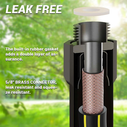 Garden Hose 50FT with 10 Pattern Spray Nozzle - PHLEX PRO Heavy-Duty Premium 5/8'' Rubber 3-Layer Water Hose - Innovation Flexible Hybrid Lightweight Water Hose, Full Brass Fittings (RyobiGreen)