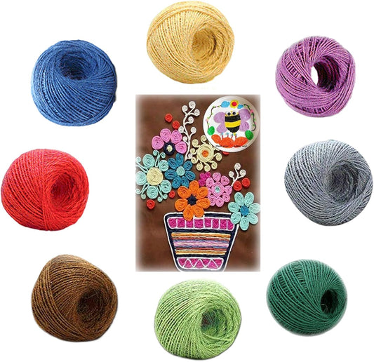 8 Color Jute Twine Natural Jute String 2mm 3 Ply Twine String, for DIY Artworks and Embellishments Crafts, Gift Wrapping, Picture Display and Gardening (Coloured-2)