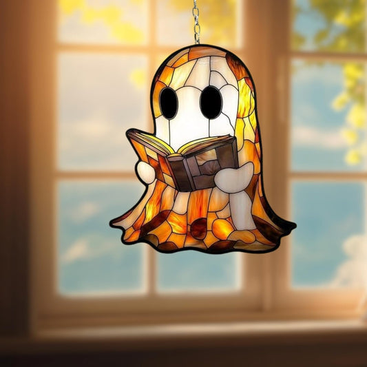 Spooky Cute Ghost Acrylic Suncatcher Stained Glass Effect Window Car Hanging Christmas Ornament