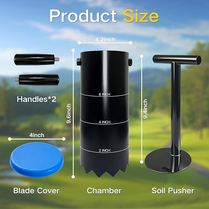 Portable Golf Hole Cutter, Carbon Steel Hole Digger with Detachable Handle, USGA Standard 2 Inch 4 Inch & 6 Inch, for Backyard, Lawn, Garden, Outdoor Putting Green Practice