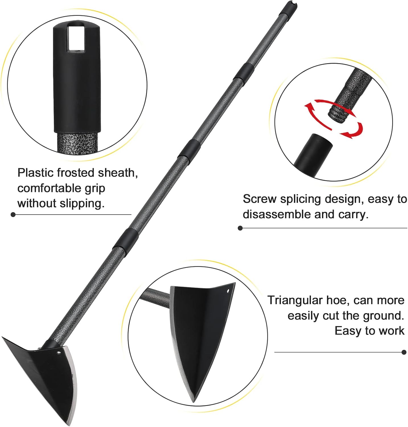 SANDEGOO Hoe Garden Tool,60 Inch Garden Hoe Triangle Gardening Hoe with Sharp Blade for Digging,Weeding,Cutting and Loosing Soil,Adjustable Length Metal Handle(5 FT)