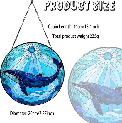 Whale Stained Glass Sun Catcher Window Hanging Whale Lovers Gifts for Women Handmade SunCatcher Decoration for Home Decor Gifts for Ocean Lover Sea Life Decor Beach 7.87inch