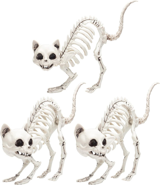 SCS Direct Kitten Skeleton Halloween Decoration (3 Pack)-7.5" Long-Weather Resistant - Upgrade Your
