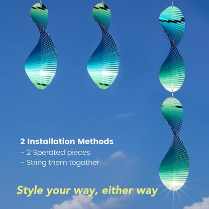 Wind Spinners Outdoor, 3D Helix Hanging Wind Spinners, Gradient Tender Green, 24 inches, Kinetic, Stainless-Steel Metal, Smooth Spin, Outdoor Decoration for Garden, Patio, Yard, Gift for Women Mom