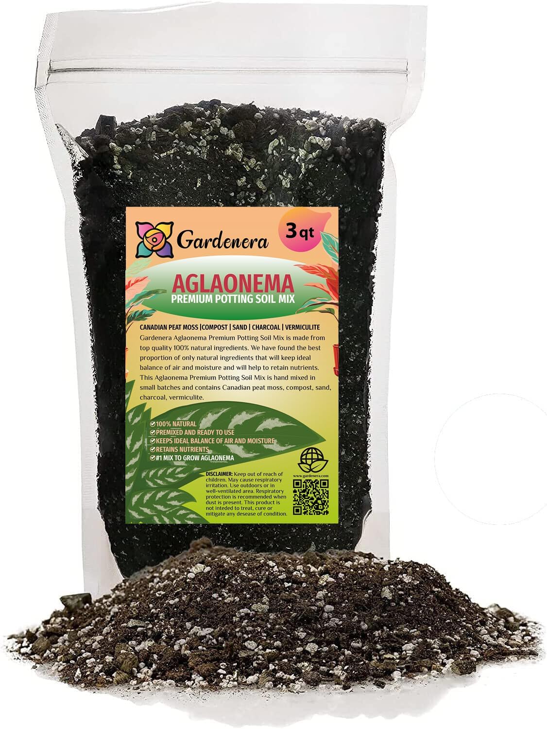 Gardenera GARDENERA Aglaonema Plant Potting Soil - Enhance Foliage Beauty and Health with Professional Grade Nutrient-Rich Mix - 3 Quart, MAIN-AGLAONEMA-3QT