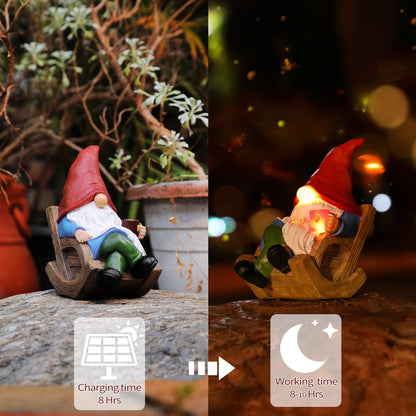 Solar Garden Gnomes Outdoor Statue with Solar Lights,7.1“ Figurine Lights Solar Garden Yard Decorations Outdoor Decorations for Patio,Yard,Lawn Ornament，Mom Gift Unique Housewarming Gifts