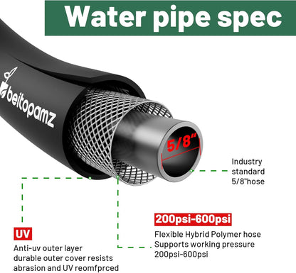 Short Garden Hose 1 ft x 5/8 in Small Water Hose Extend Connector, Lightweight Rubber Hybrid Leader Hose, Leak-Free Connections,Female to Female Fittings, Black