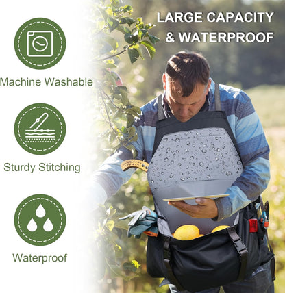 Extra Size Gardening Apron Waterproof Cross Back Apron Women, 600D Polyester Heavy Duty Men Apron Harvest Bag