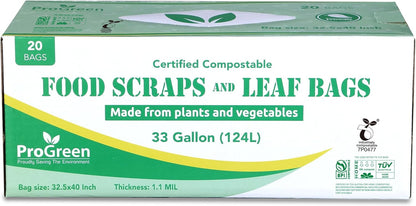 Compost Bags 33 Gallon Compostable Trash Bags, Extra Thick 1.1 Mil, Compost Kitchen Bin Bags, Food Scraps Yard Waste Bags, ASTM D6400 BPI & TÜV AUSTRIA Certified
