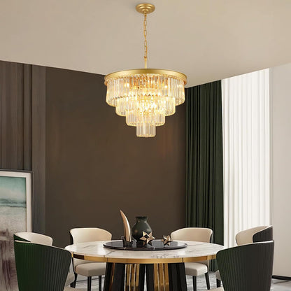Crystal Chandeliers for Dining Room Lights Fixture Over Table, 15 Lights Gold Modern Chandeliers for Living Room, 4-Tier Round Crystal Lighting Fixtures for Bedroom Entryway Kitchen Island D24 Inch