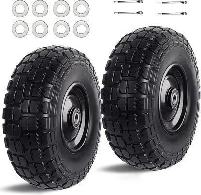 12'' Flat Free Tires Rubber Replacement Solid Tire and Wheel Assemblies for Hand Trucks Garden Cart Wheelbarrow - 3.5”Wide Polyurethane Tires 2.1 Hub with 5/8 Inch Axle Borehole (410/350-6)
